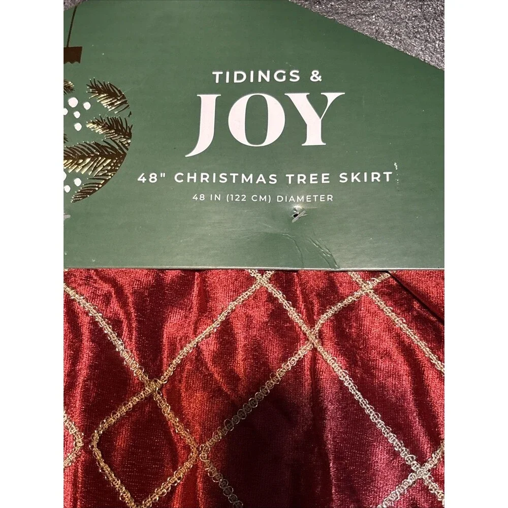NWT Tidings & Joy Christmas Tree Skirt Red Gold 48” Soft Velour Holiday